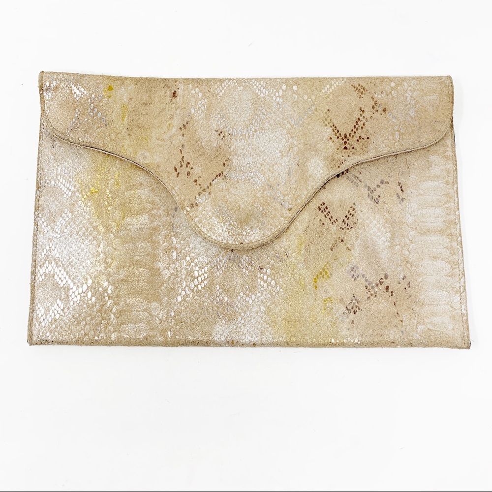 JJ winters taupe leather clutch NWT